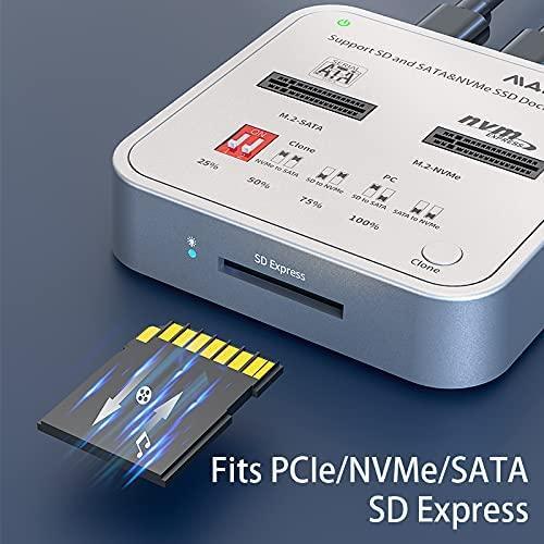 Maiwo K3016CL dockingstation til disk kloning SATA og NVMe SSD 1: 1 10 Gbps M-Key og Key B + M SD Express-kortlæser