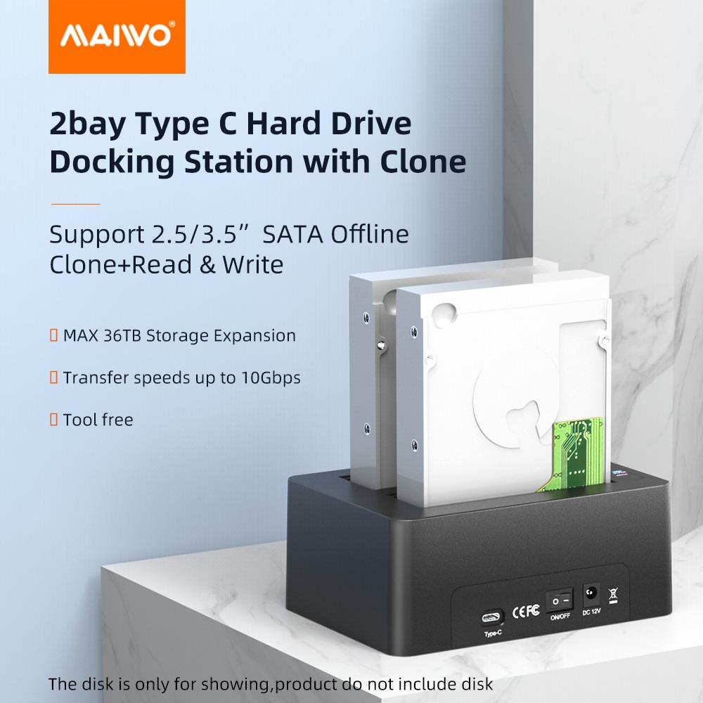 Maiwo K3082C C USB 3.1 GEN2 10Gbps Docking 2x 2,5 3,5 SATA-harddisk SSD op til 20TB med understøttelse af UASP, støtte SATAIII 6Gbps