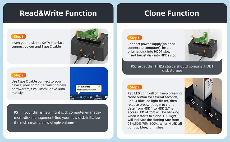 Maiwo K3082C C USB 3.1 GEN2 10Gbps Docking 2x 2,5 3,5 SATA-harddisk SSD op til 20TB med understøttelse af UASP, støtte SATAIII 6Gbps
