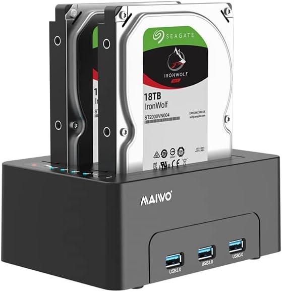 Maiwo K3082H USB 3.1 GEN1 5Gbps dockingstation 2st 2,5-3,5 SATA-harddisk SSD 2x16TB med understøttelse af UASP 3xUSB3.1 hub
