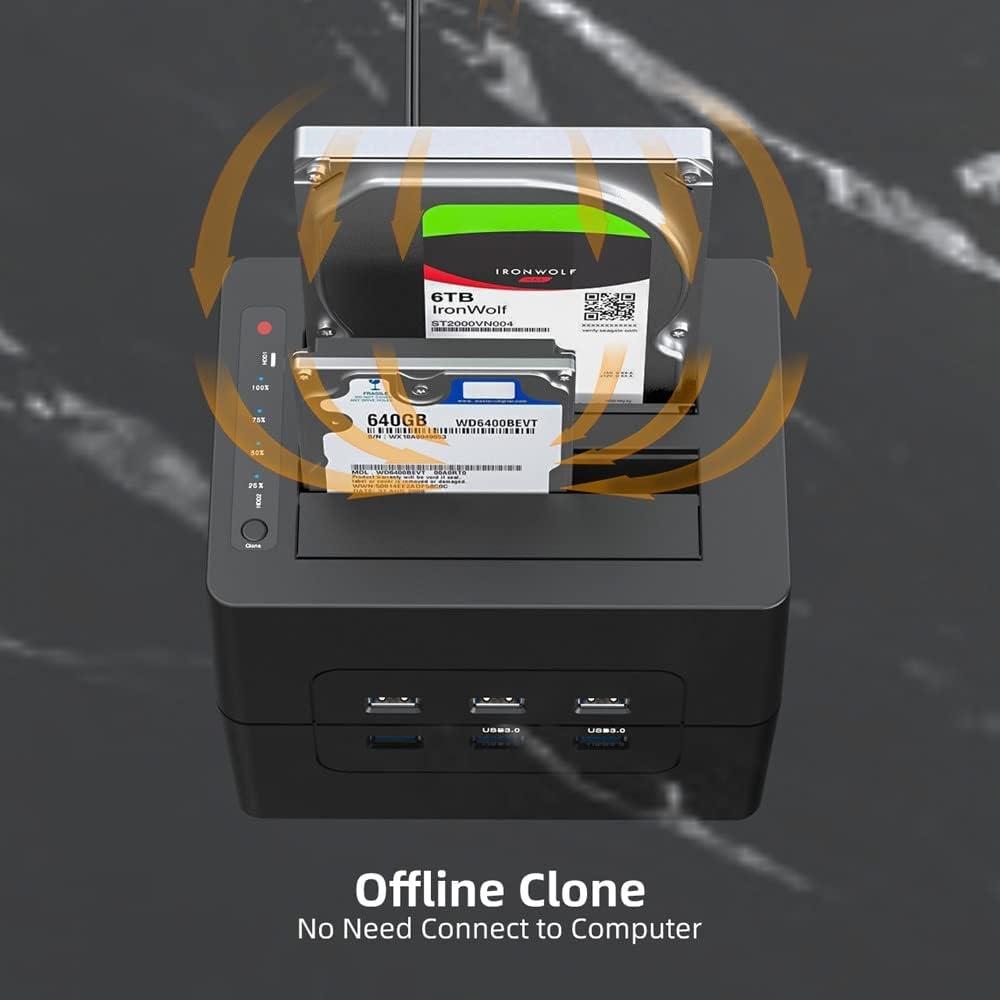 Maiwo K3082H USB 3.1 GEN1 5Gbps dockingstation 2st 2,5-3,5 SATA-harddisk SSD 2x16TB med understøttelse af UASP 3xUSB3.1 hub