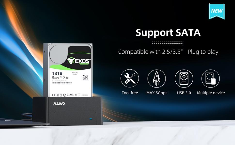 Maiwo K308 USB 3.1 GEN1 5Gbps Docking Station for 1. 2,5 / 3,5 "SATA-harddisk / SSD op til 14TB med understøttelse af UASP