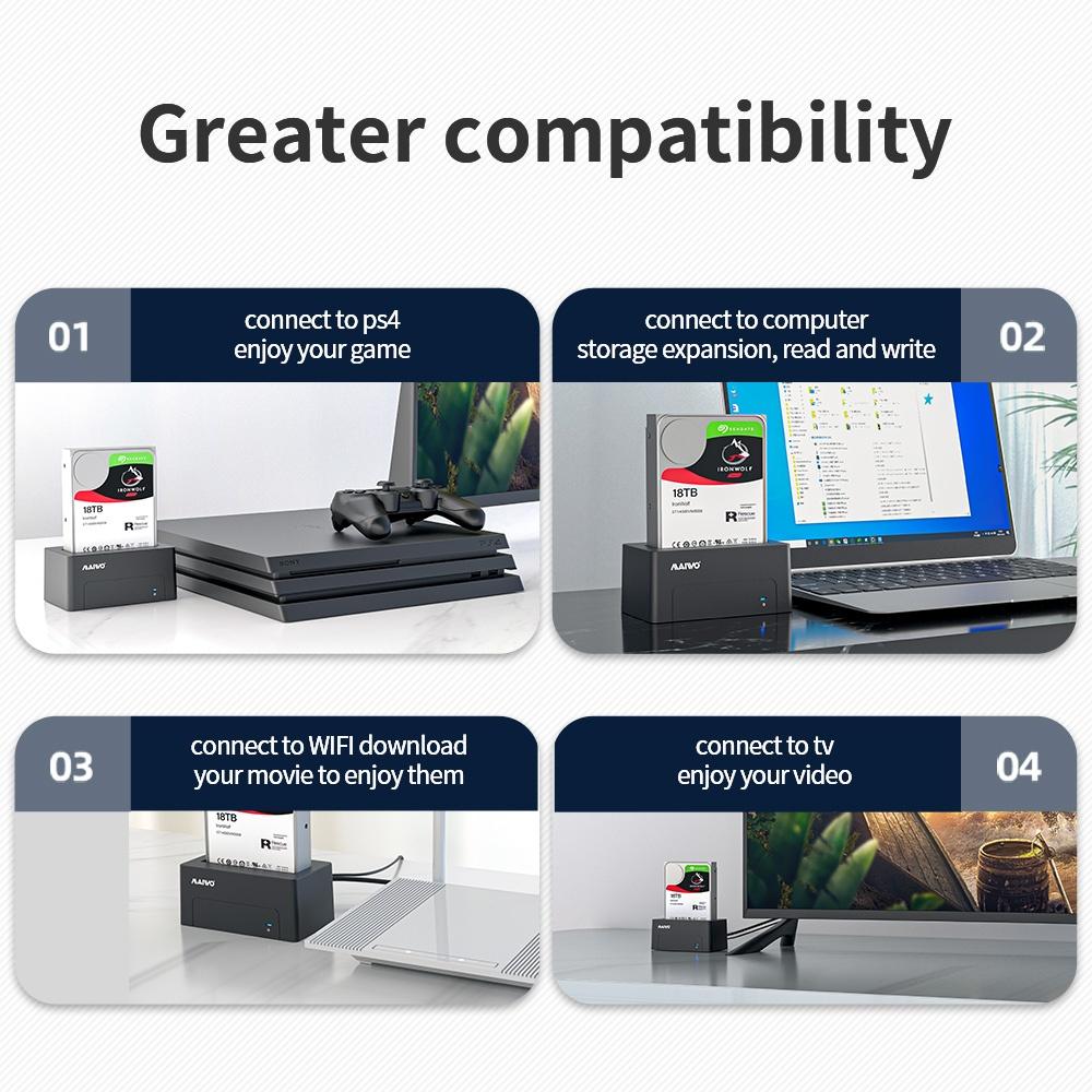 Maiwo K308 USB 3.1 GEN1 5Gbps Docking Station for 1. 2,5 / 3,5 "SATA-harddisk / SSD op til 14TB med understøttelse af UASP