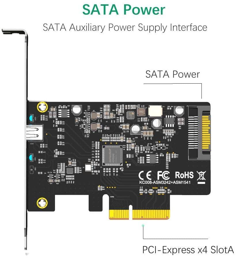 Maiwo KC008 x4 PCI Express-kort til 1x ekstern USB type C 20 Gbps USB 3.2 Gen 2x2 PCIe 3.0 x4