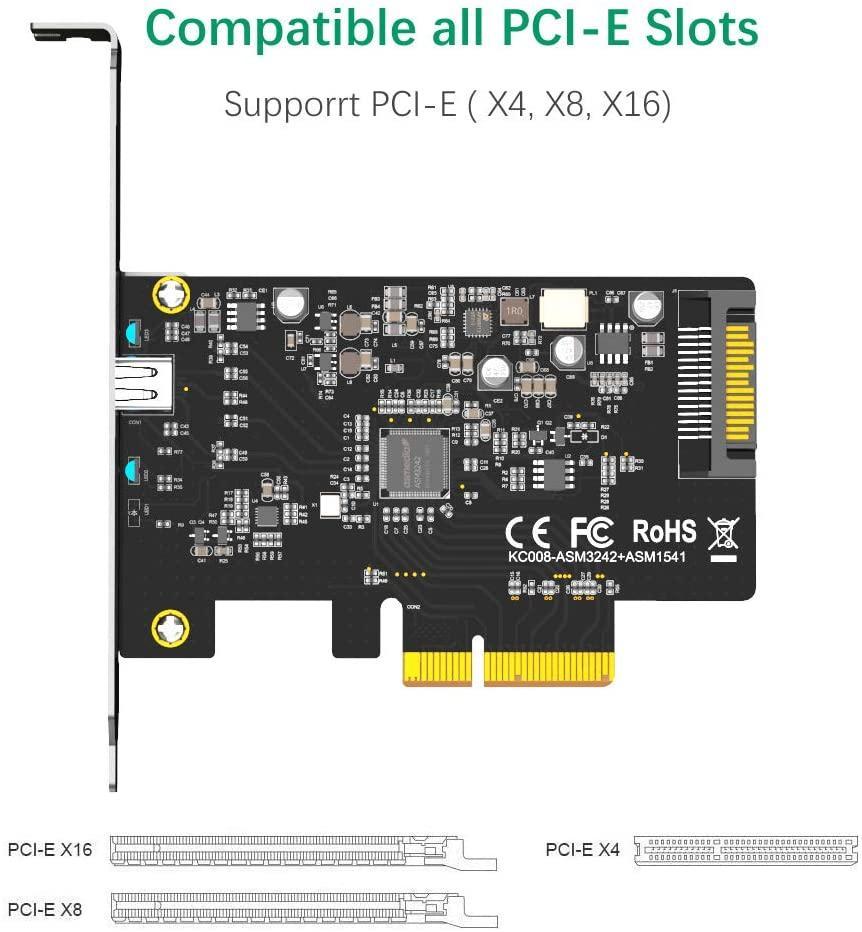 Maiwo KC008 x4 PCI Express-kort til 1x ekstern USB type C 20 Gbps USB 3.2 Gen 2x2 PCIe 3.0 x4