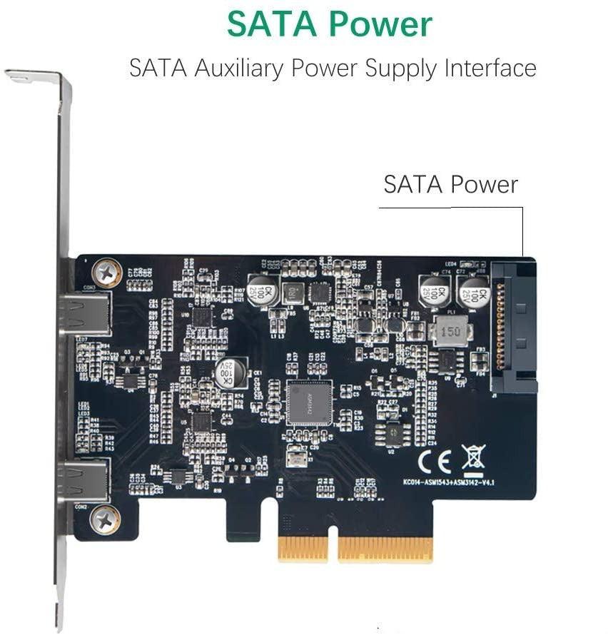 Maiwo KC014 PCI Express x4-kort 2x ekstern USB 3.1 10 Gbps Gen 2 type C