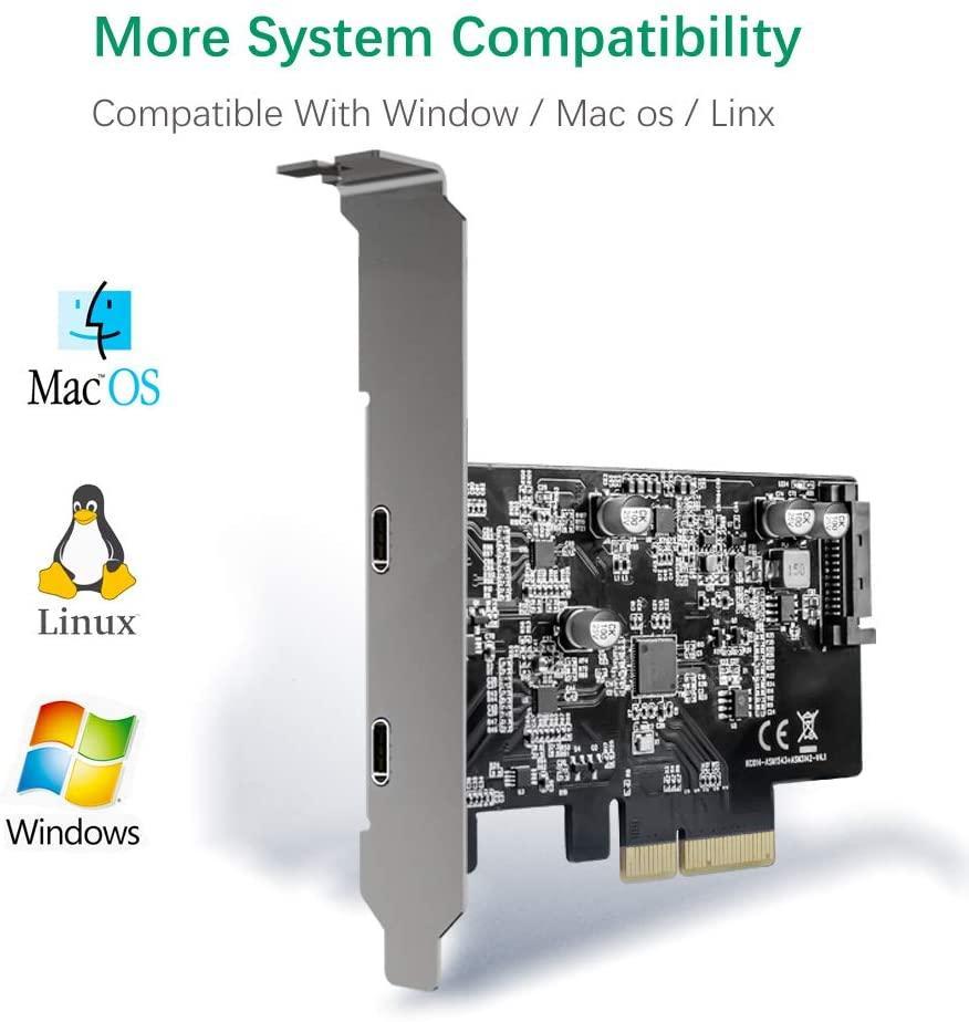 Maiwo KC014 PCI Express x4-kort 2x ekstern USB 3.1 10 Gbps Gen 2 type C