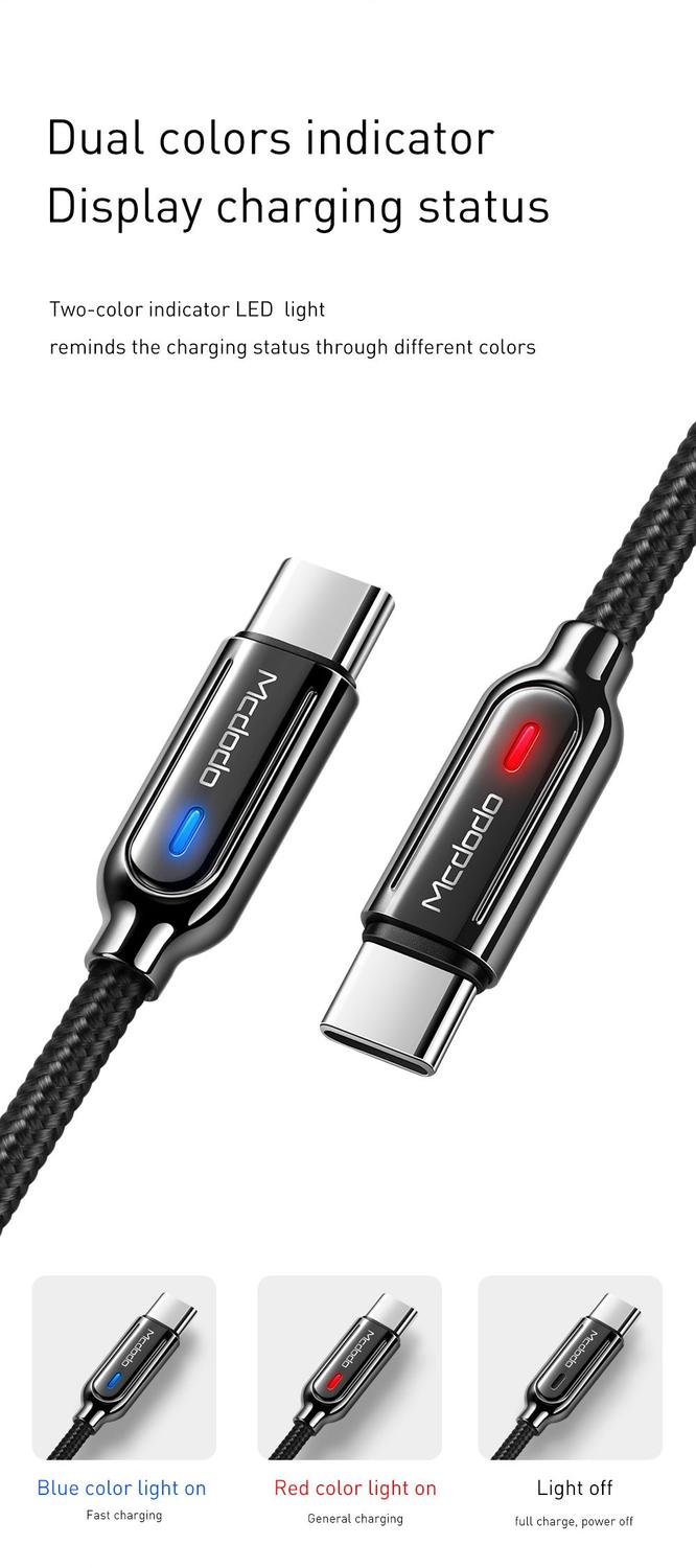 Mcdodo CA-6190 USB C til USB A-kabel til synkronisering og hurtig opladning, LED-indikator, opladningen stopper automatisk, sort, 1m