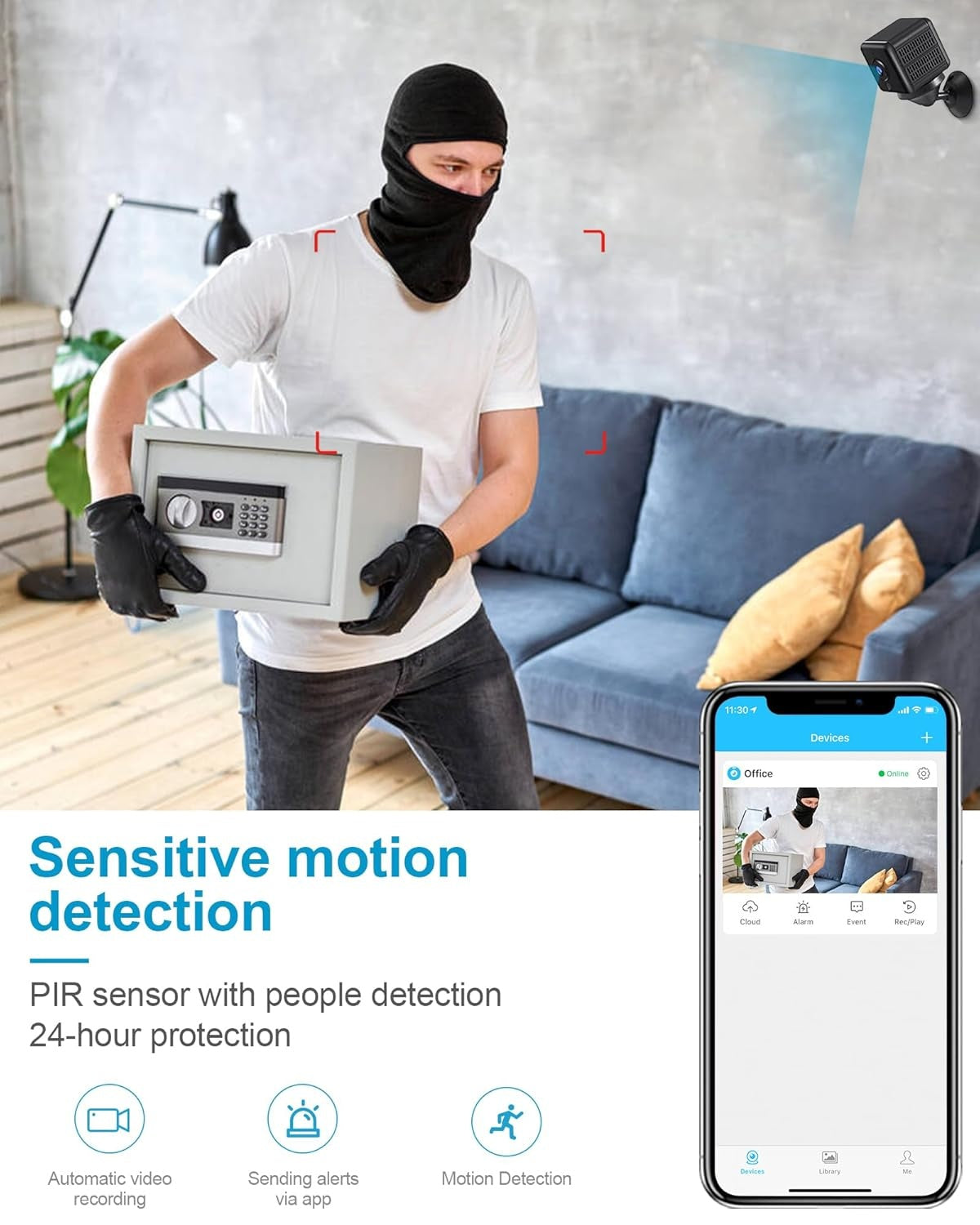 Mini Camera, 4K HD WiFi Surveillance Camera Indoor for Live Transmission Night Vision Camera with Motion Sensor