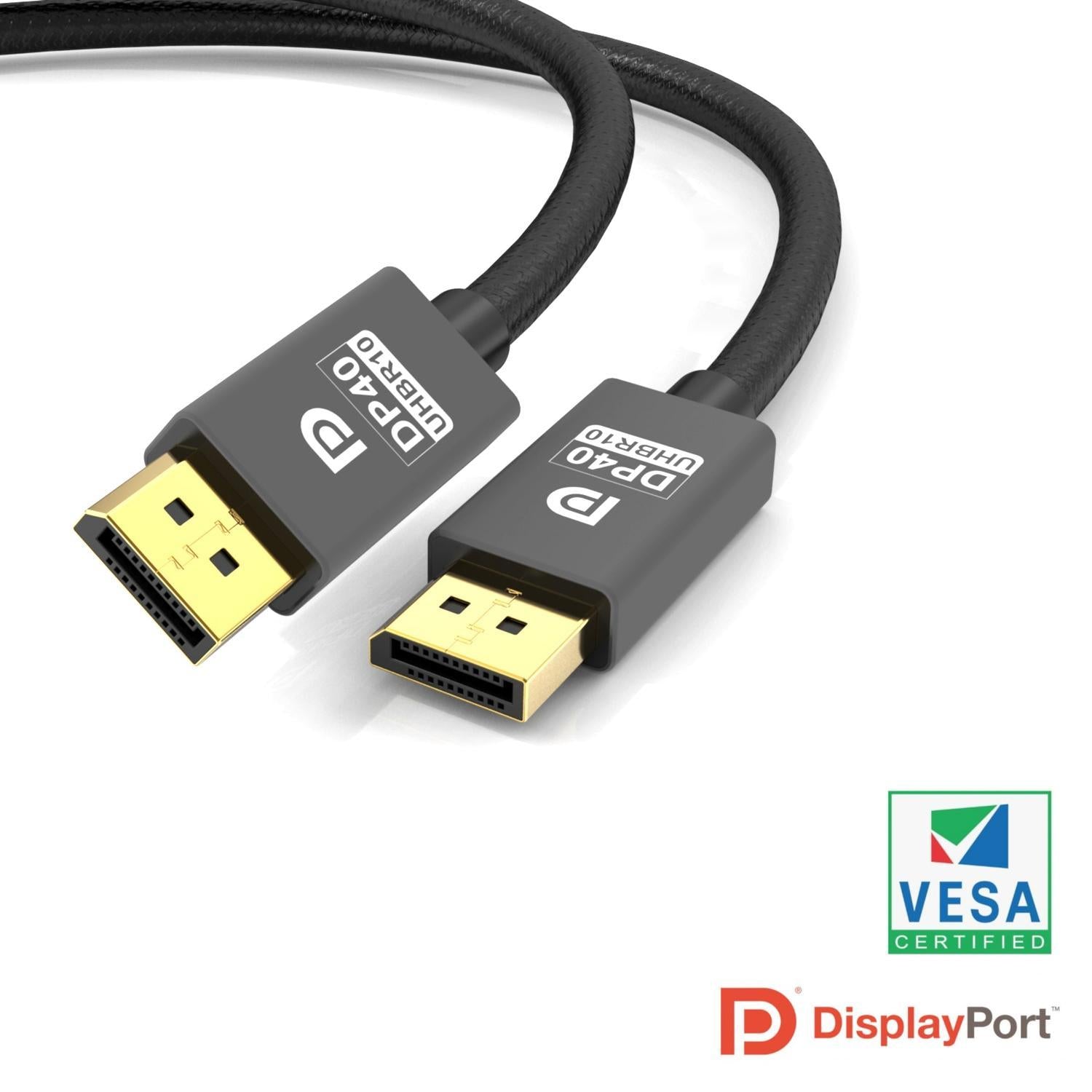 NORDIC CERTIFICEREDE KABLER 50cm VESA Certified nylon flettet Displayport 2.1 kabel DP40 UHBR10 40Gbps 8K60Hz 4K144Hz