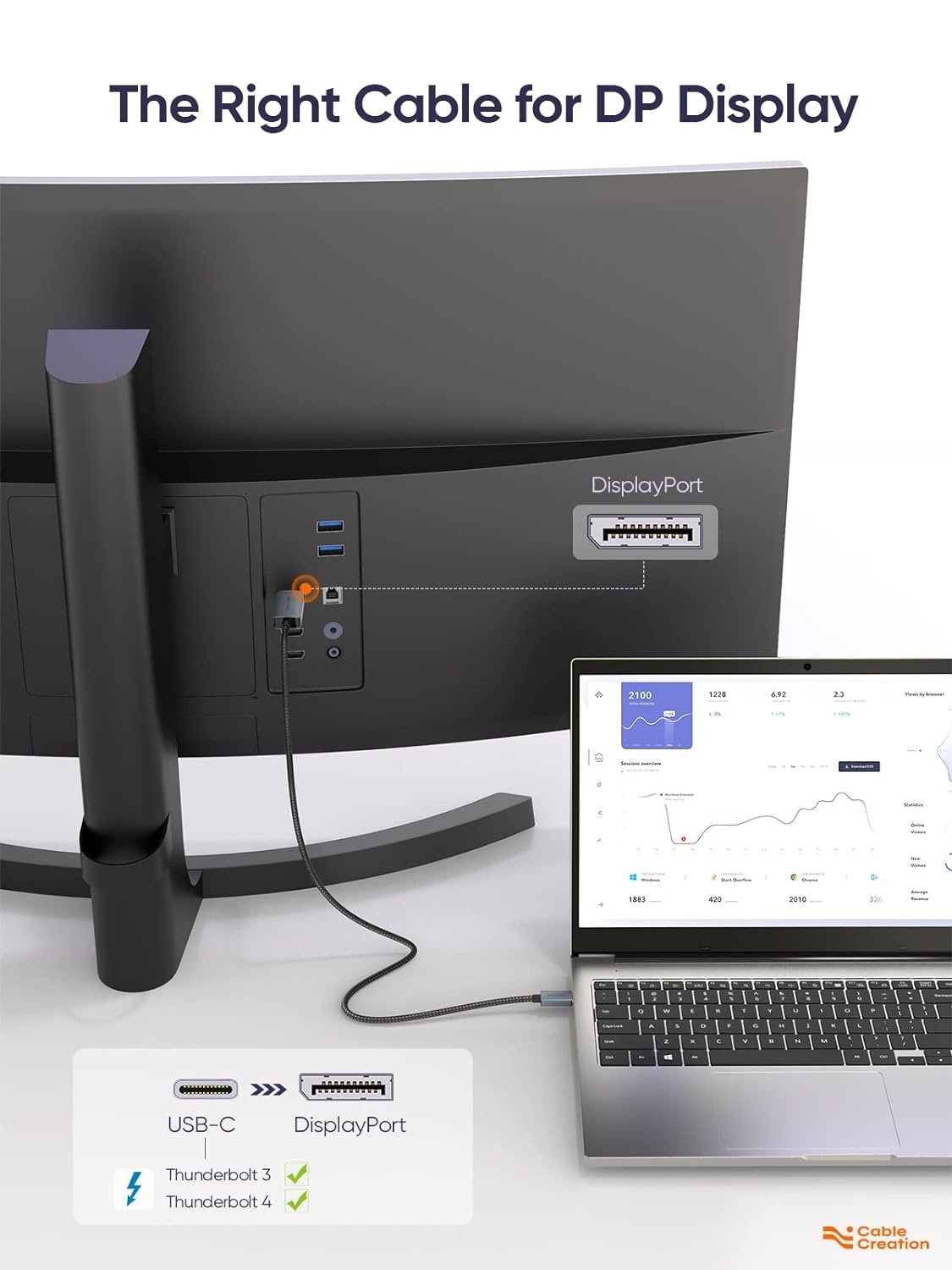 NÖRDIC 0,5 m USBC til DisplayPort kabel UHD 4K 60Hz DP 1.2 21,6Gbps HDCP Alt måde over USB C Aluminium kontakter Space Gray