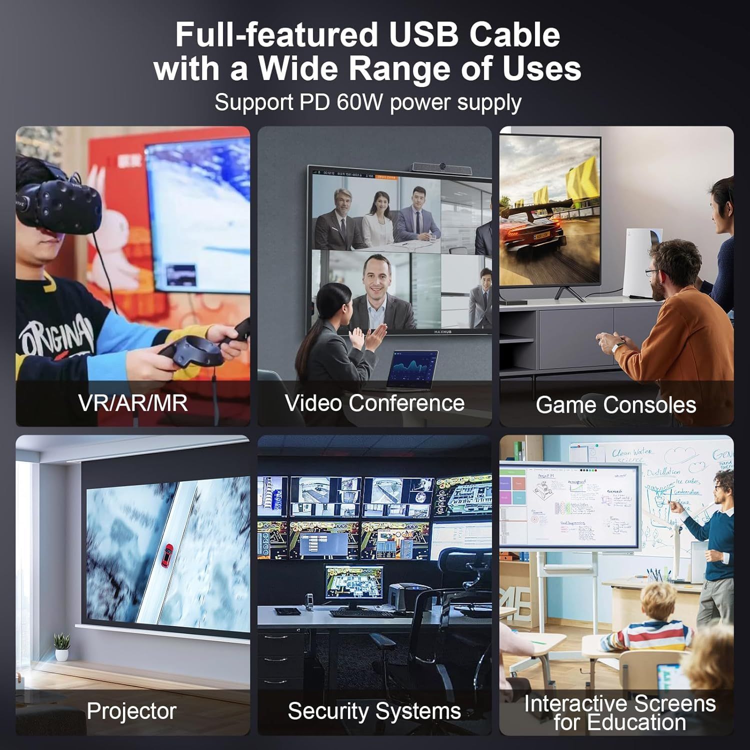 NÖRDIC 10m Aktiv AOC Fiberkabel USB 3.2 Gen2 Type C til Type C 4K 60Hz 10Gbps PD60W
