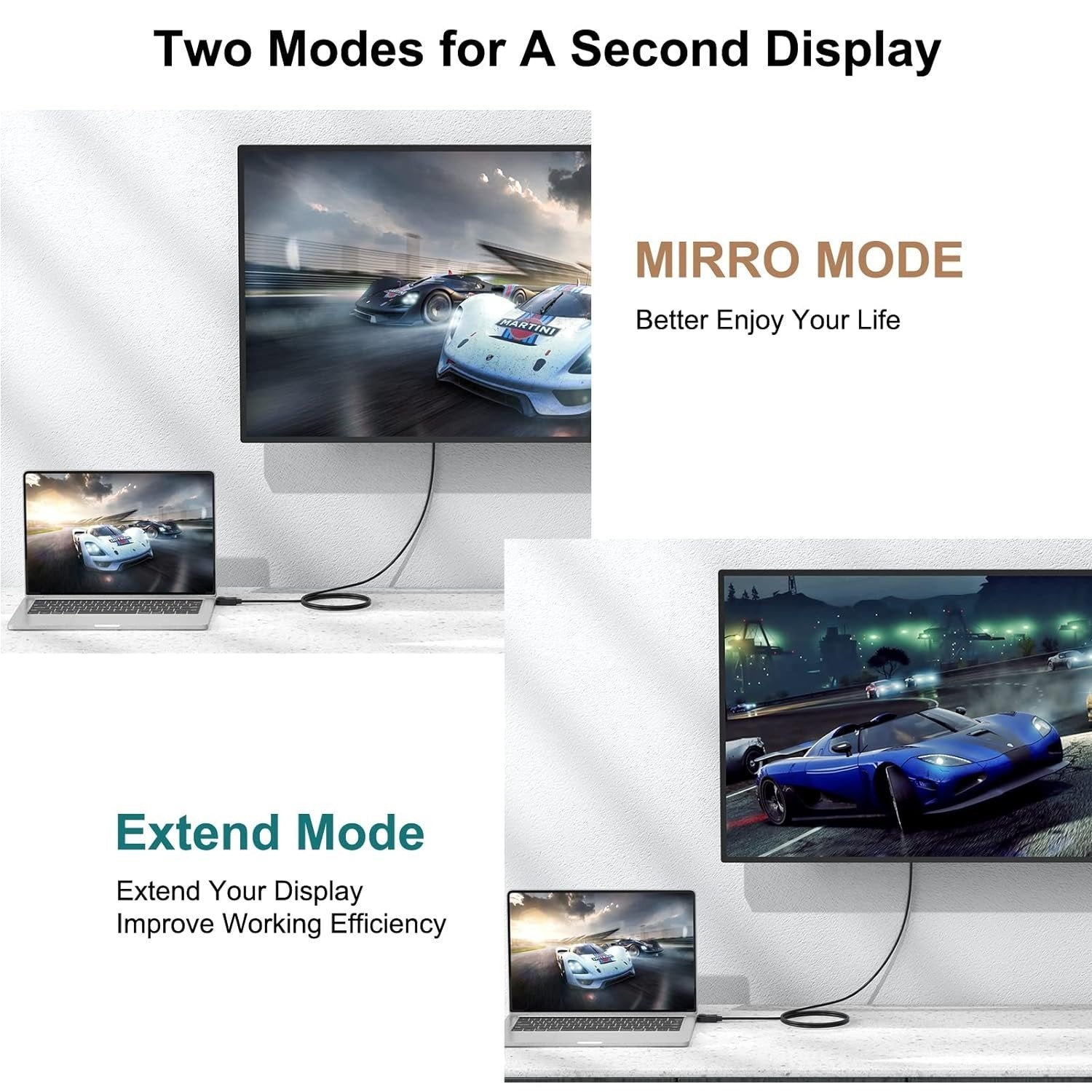 NÖRDIC 10m nylon flettet Displayport 2.1 kabel DP40 UHBR10 40Gbps 8K30Hz 4K144Hz