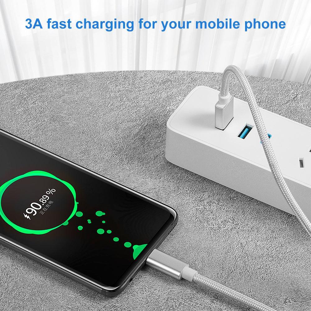 NÖRDIC 1m USB C til USB A Kabel USB3.1 Gen1 Hurtig opladning 3A 60W 5Gbps Nylon Flettet Hvid