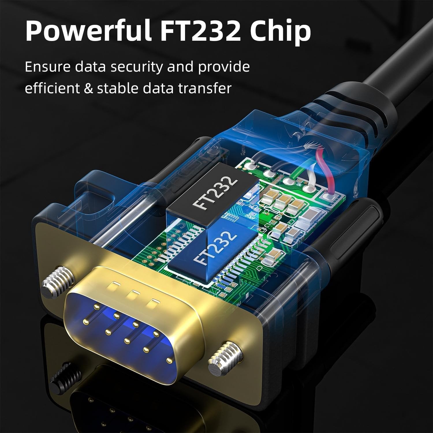 USB-A til RS232 DB9 hankabel til serielle enheder med FTDI Chipset