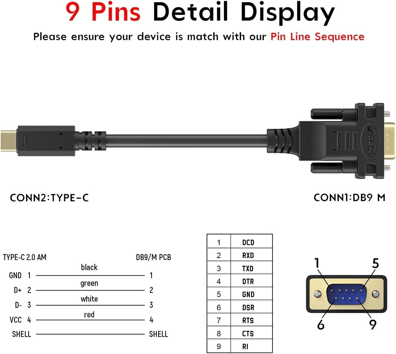 NÖRDIC USB-C til seriell DB9 RS232 1,8m