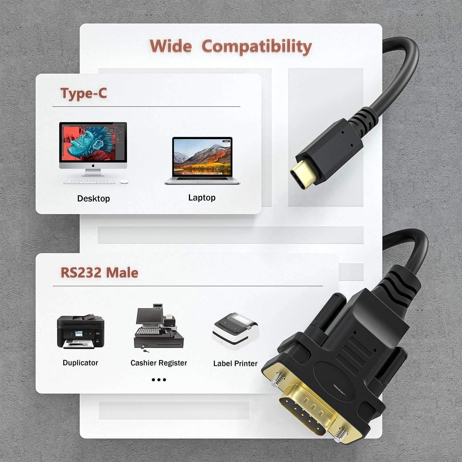 NÖRDIC USB-C til seriell DB9 RS232 1,8m