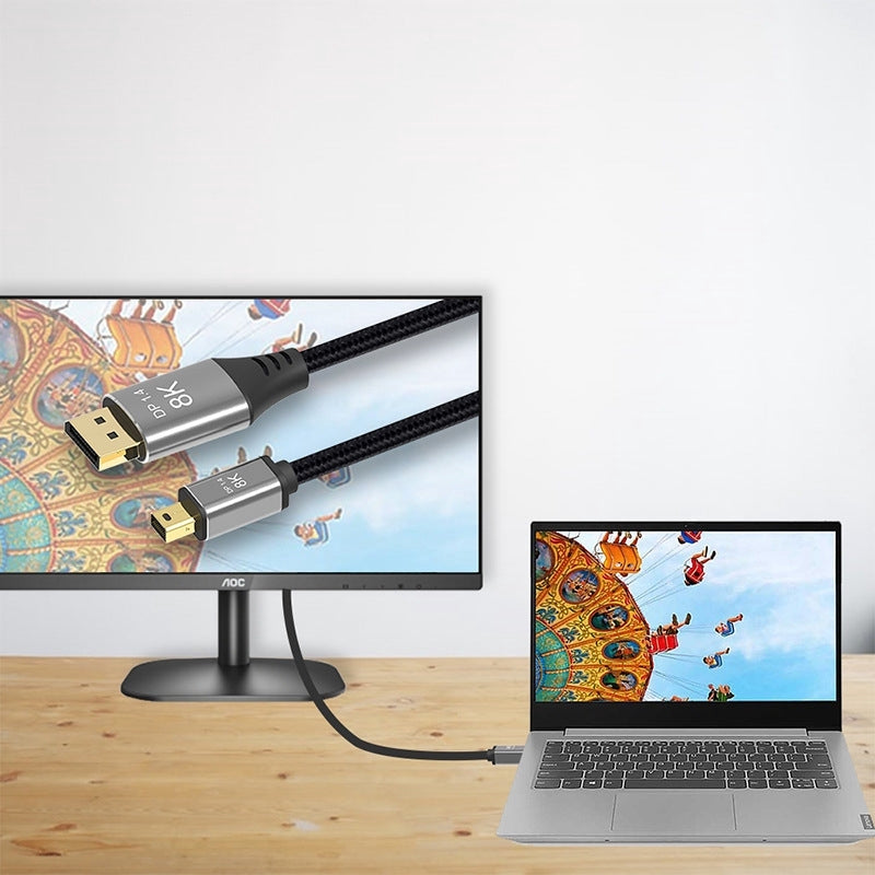 NÖRDIC 1m Mini DisplayPort til DisplayPort-kabel 8K@60Hz 4K@240Hz 32.4Gbps