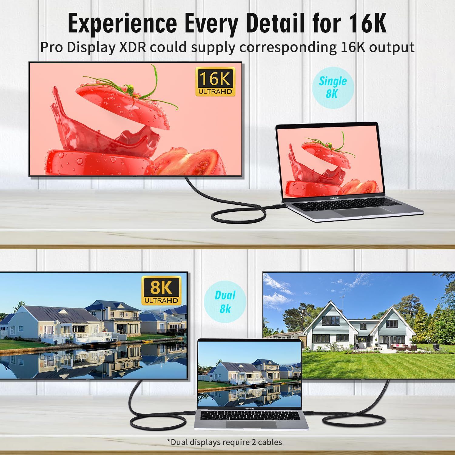 NÖRDIC 1m Thunderbolt 5 kabel 80Gbps dataoverførsel 240W opladning 120Gbps båndbredde 16K60Hz 8K60Hz 4K540Hz