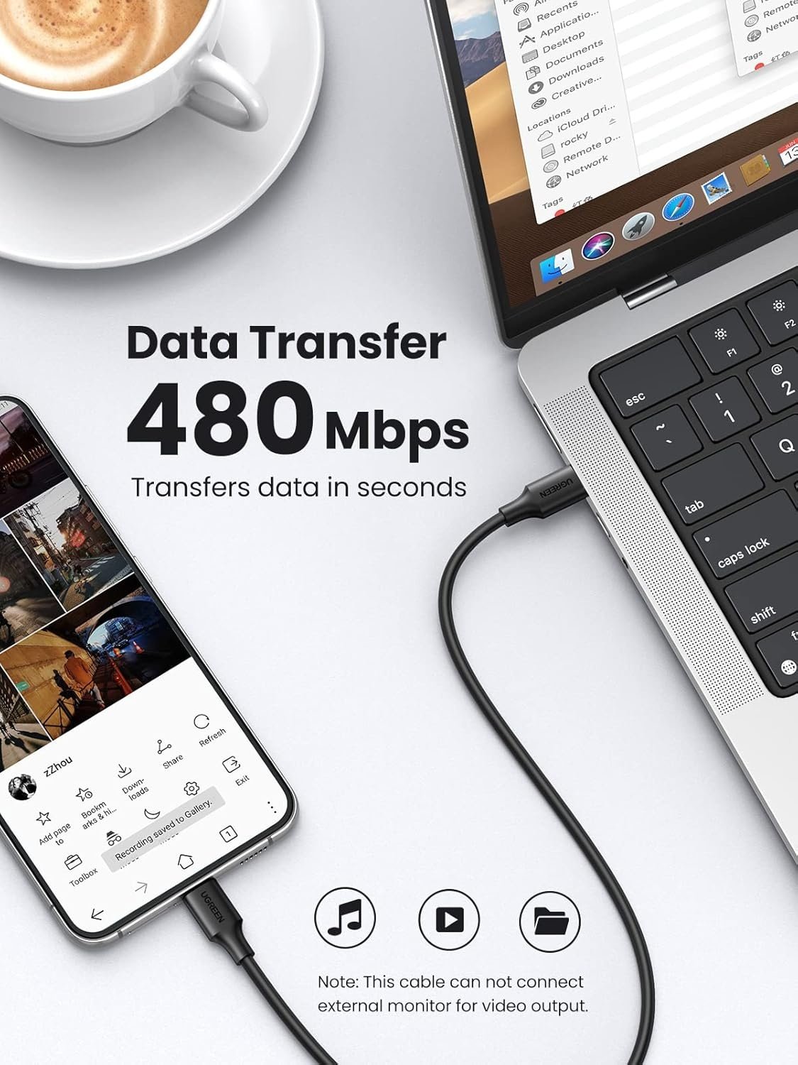 NÖRDIC 1m USB 2.0 USB-C til C-kabel til iPhone 15/15 Pro/15 Plus/15 Pro Max 3A 480Mbps 60W sort