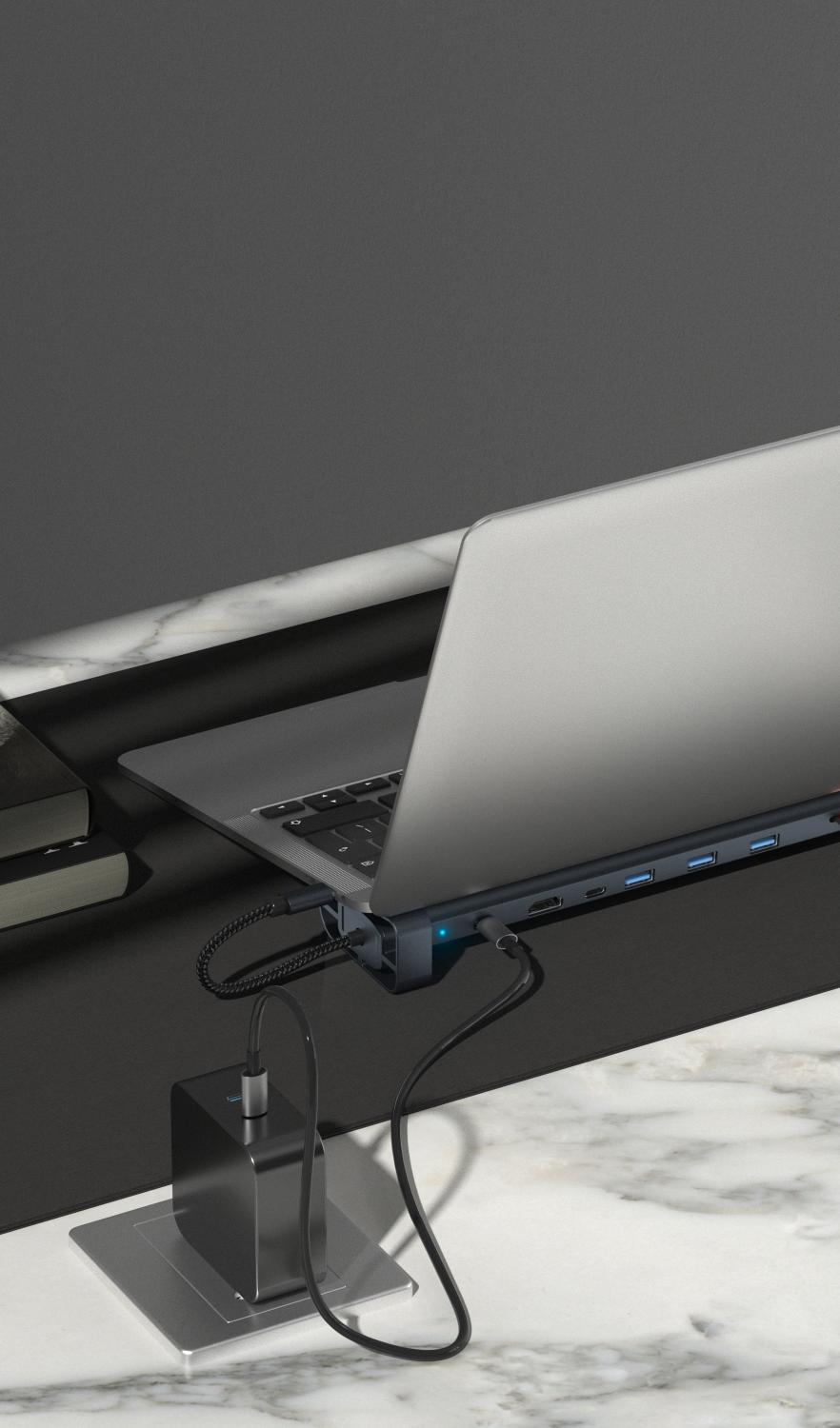 NÖRDIC 1 til 10 USB-C dockingstation 1xHDMI 4K30Hz 1xUSB-C PD100W 3xUSB-A 5G 1xLAN 10/100 1xAudio 1xTF 1xMicroSD Thunderbolt 3 & 4