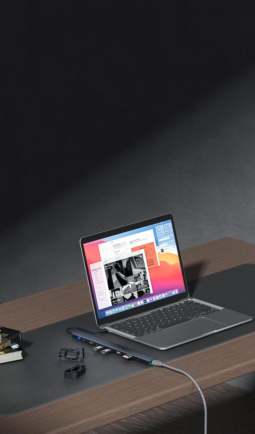 NÖRDIC 1 til 10 USB-C dockingstation 1xHDMI 4K30Hz 1xUSB-C PD100W 3xUSB-A 5G 1xLAN 10/100 1xAudio 1xTF 1xMicroSD Thunderbolt 3 & 4