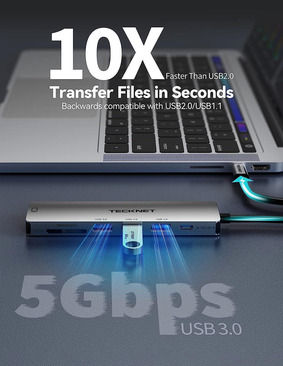 NÖRDIC 1 til 6 USB C aluminium dockingstation 1xHDMI 4K 30Hz 1xUSB-A 3.0 1xUSB-A 2.0 5Gbps 1xUSB C PD87W 1xSD/TF kortlæser