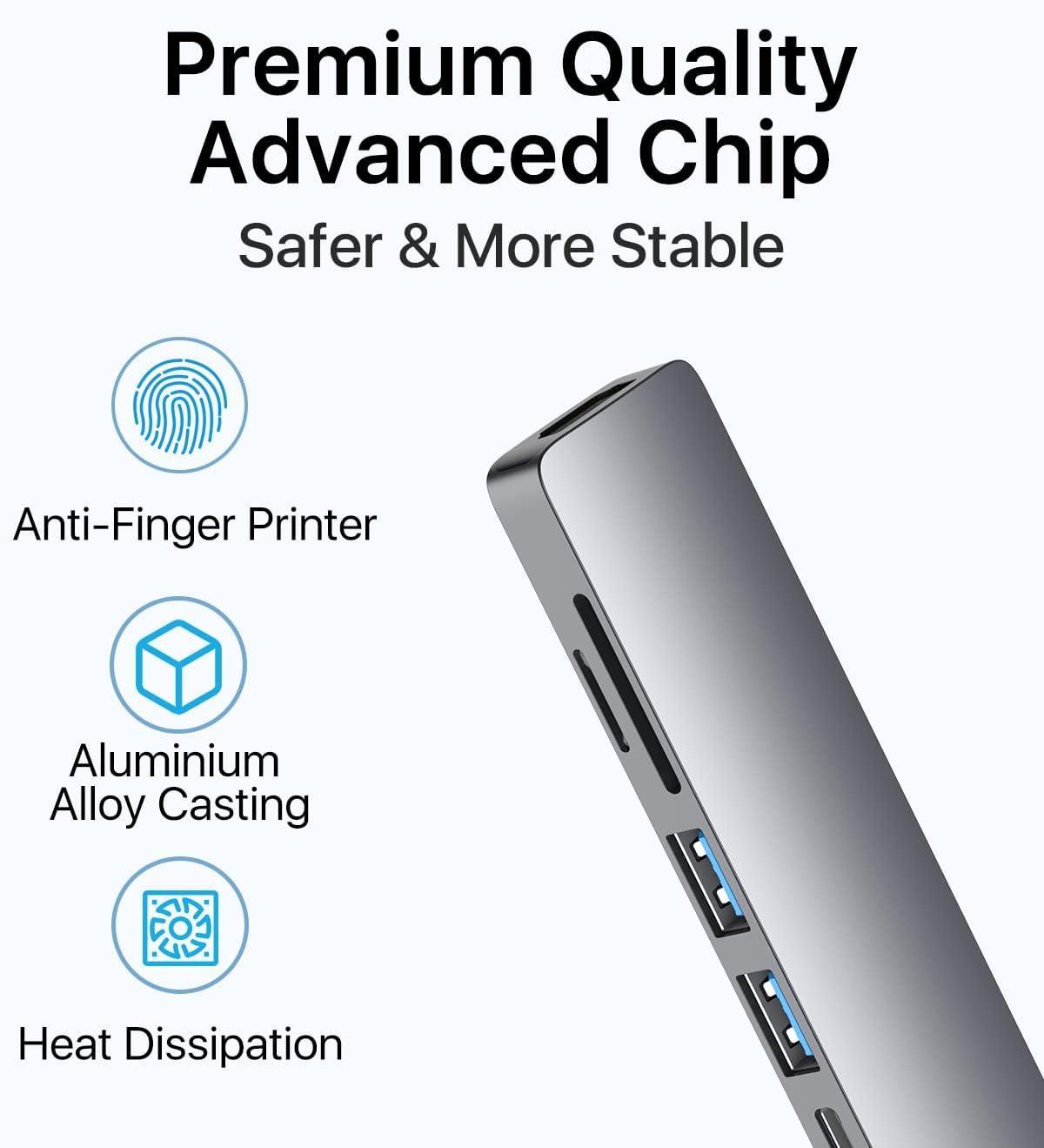 NÖRDIC 1 til 6 USB C aluminium dockingstation 1xHDMI 4K 30Hz 1xUSB-A 3.0 1xUSB-A 2.0 5Gbps 1xUSB C PD87W 1xSD/TF kortlæser