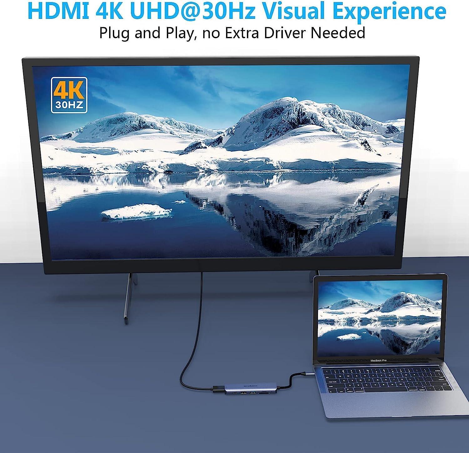 NÖRDIC 1 til 6 USB C aluminium dockingstation 1xHDMI 4K 30Hz 1xUSB-A 3.0 1xUSB-A 2.0 5Gbps 1xUSB C PD87W 1xSD/TF kortlæser