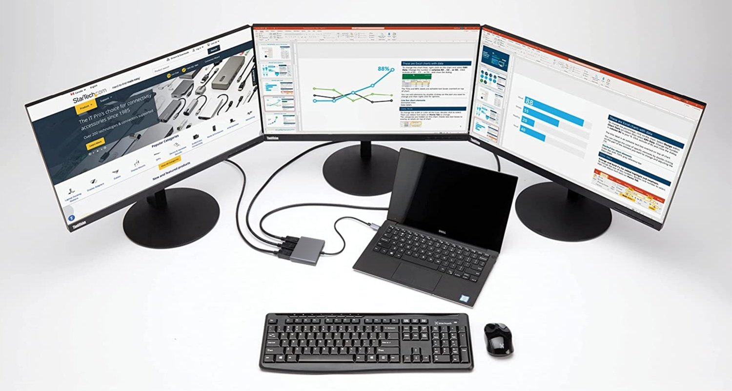 NÖRDIC 1 til 4 USB-C dockingstation 3 skærme 2xDP 4K60Hz, 1xHDMI 4K60Hz 1x USB-C PD100W