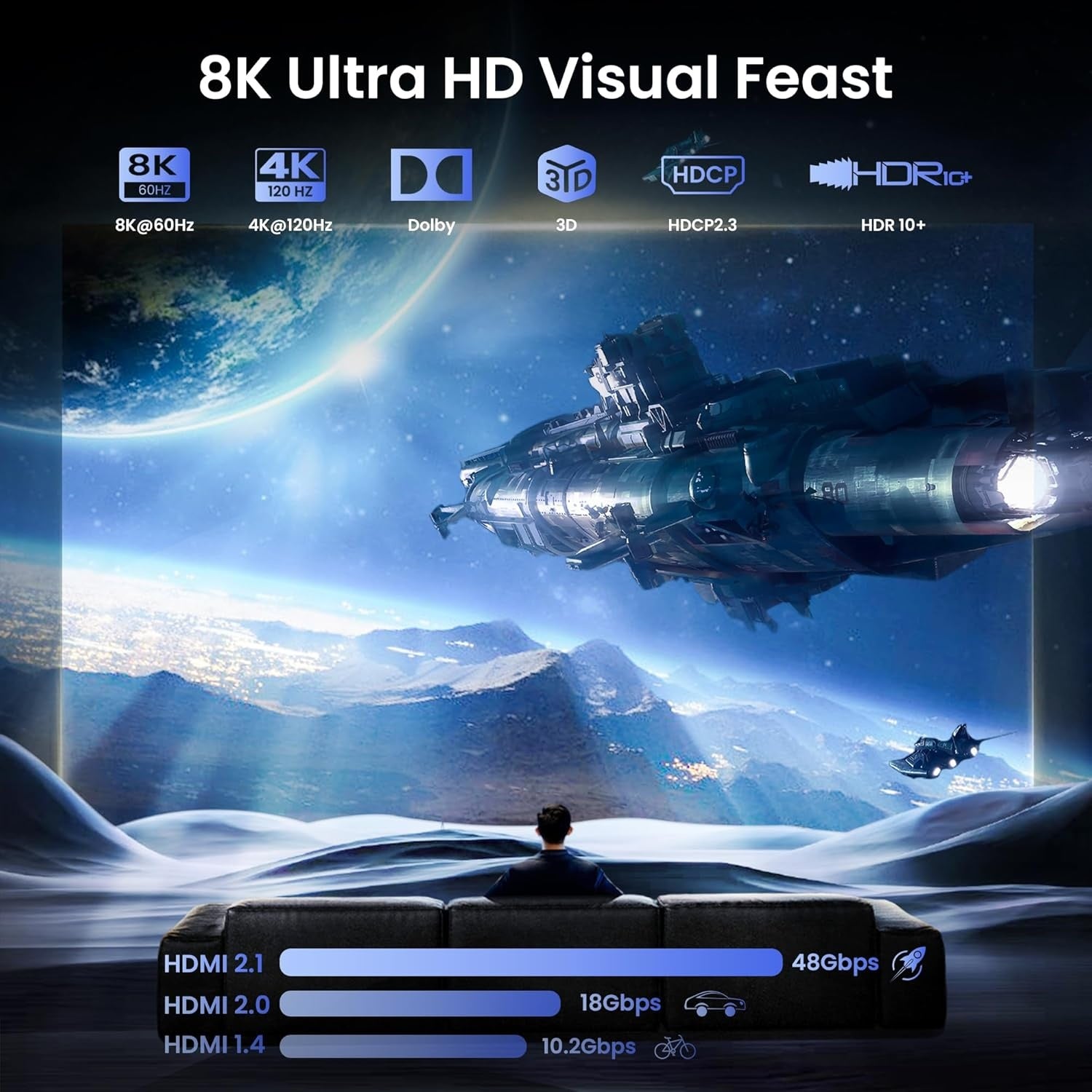 NÖRDIC 1 til 4 HDMI-splitter 2.1 8K60Hz 4K120Hz