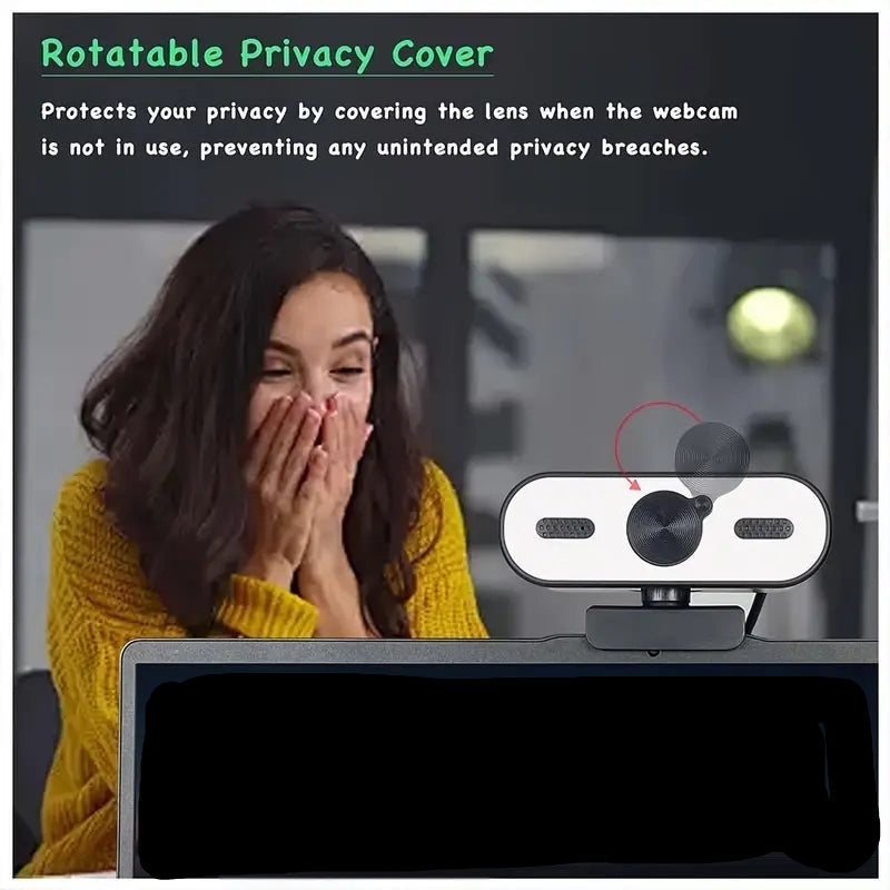 NÖRDIC 2K webkamera 2560x1440p 30fps 4MP med indbygget ringlys, autofokus, mikrofon og privatlivsdæksel