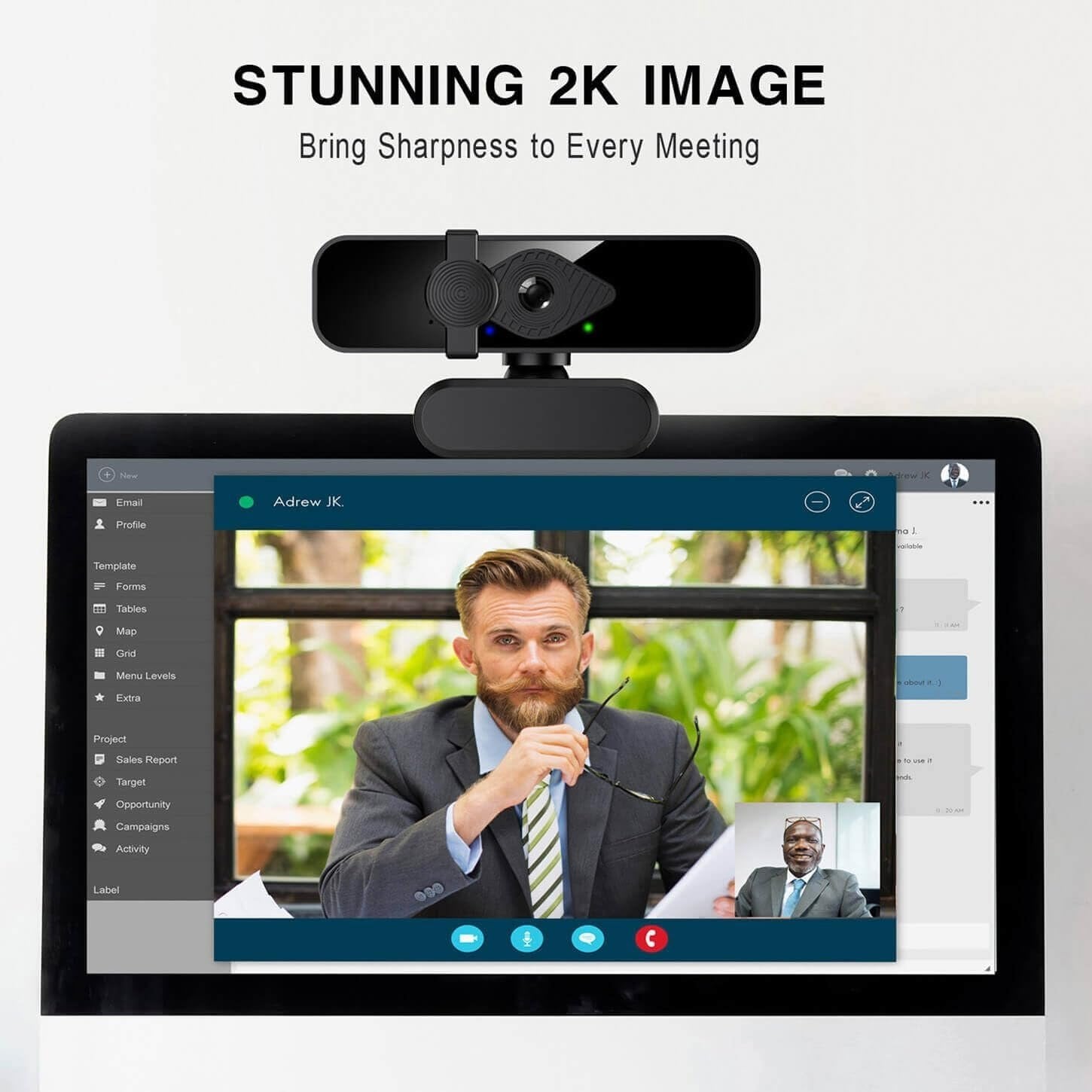 NÖRDIC 2K Webcam 2560x1440p 30fps 1080p 60fps 4MP med autofokus indbygget mikrofon og privatlivsbeskyttelse