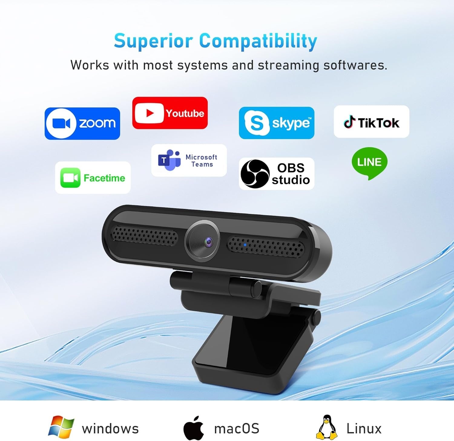 NÖRDIC 2K Webcam 2560x1440p 30fps 1080p 60fps 4MP med autofokus indbygget mikrofon og privatlivsbeskyttelse