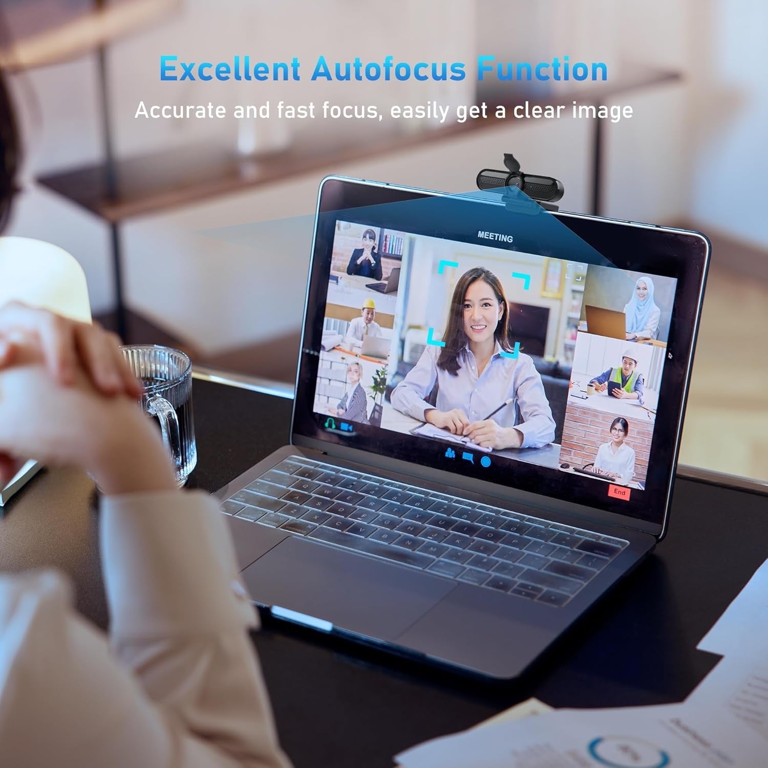 NÖRDIC 2K Webcam 2560x1440p 30fps 1080p 60fps 4MP med autofokus indbygget mikrofon og privatlivsbeskyttelse