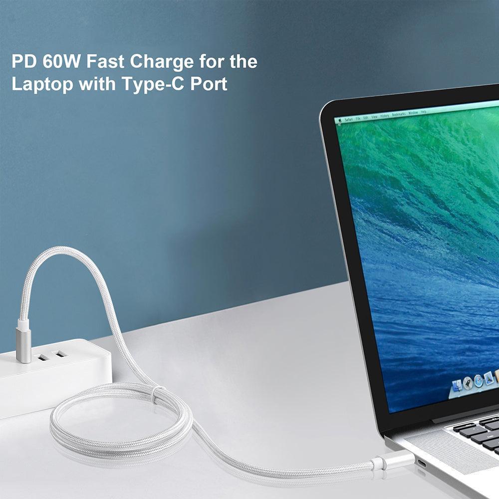 NÖRDIC 2M USB C 3.1 til USB C Nylon Braid Cable Hurtig opladning 3A Gen1 5Gbps Power Delivery PD 60W Hvid