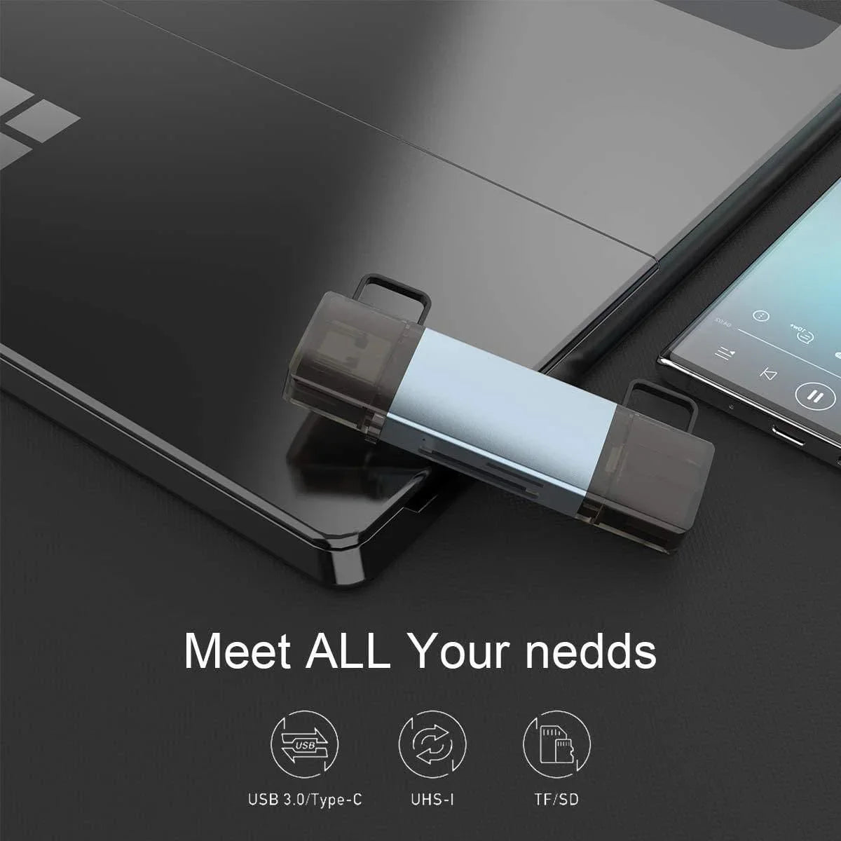 NÖRDIC USB 3.0 kortlæser 2 slot SD, MicroSD UHS-I