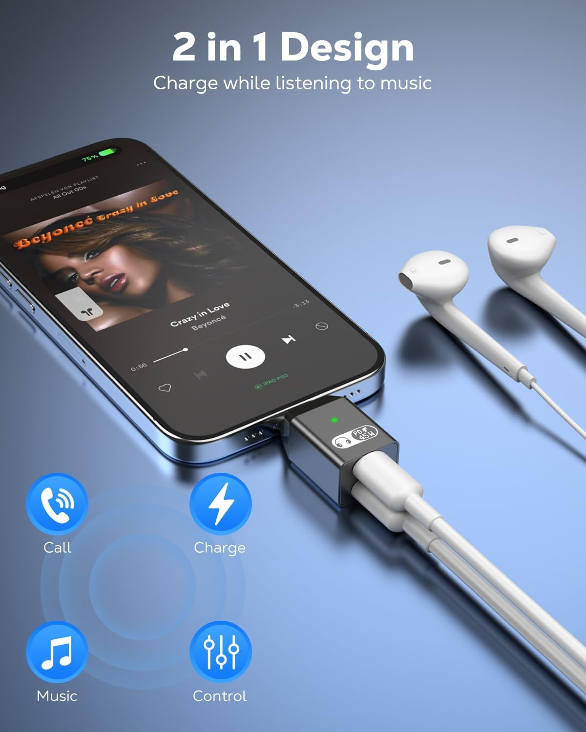 NÖRDIC USB-C til Lightning + USB-C adapter til lyd og hurtig opladning 45W