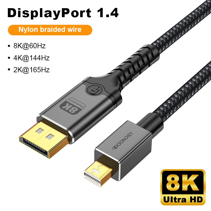 NÖRDIC 2m Mini DisplayPort til DisplayPort-kabel 8K@60Hz 4K@240Hz 32.4Gbps
