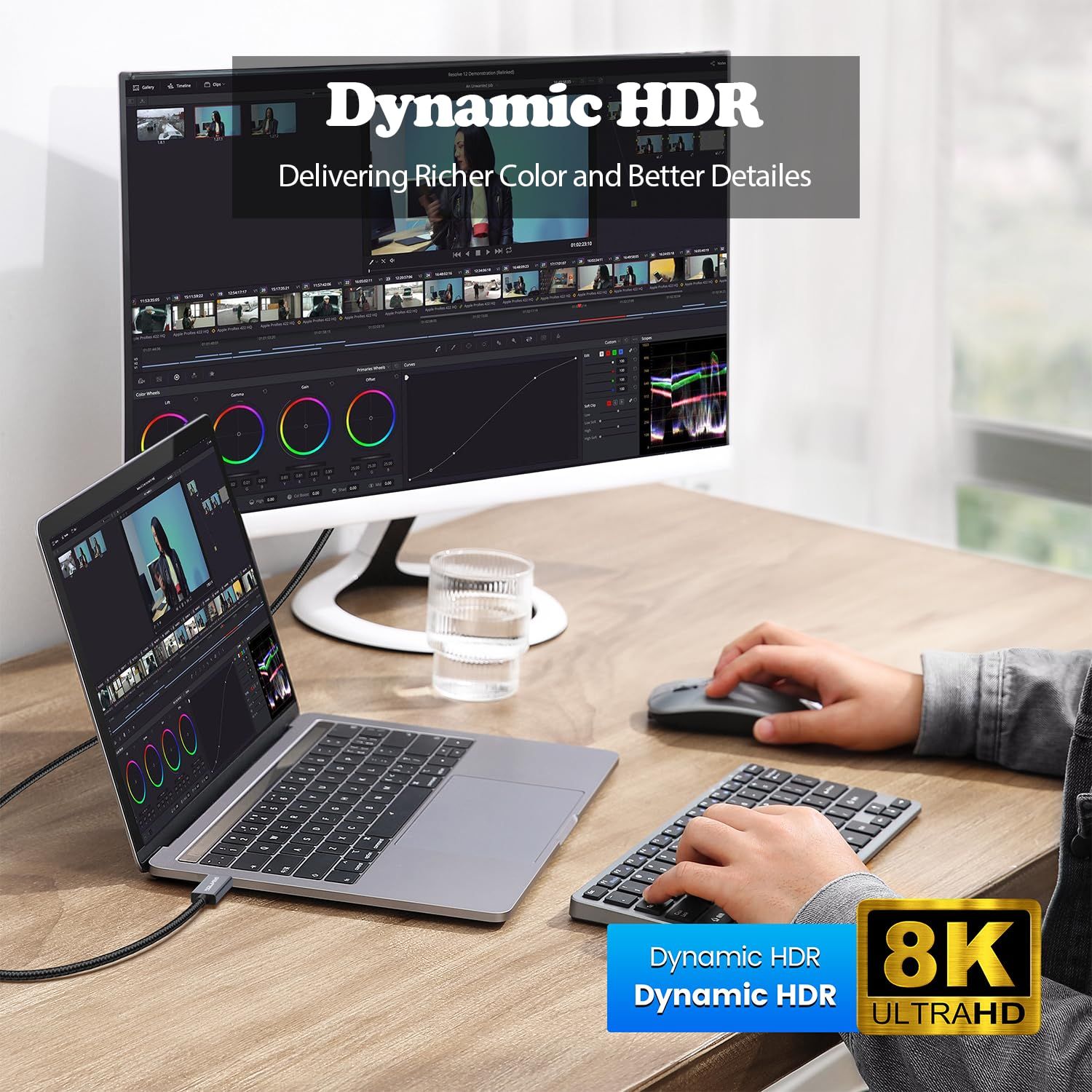 NÖRDIC 2m Mini DisplayPort til DisplayPort-kabel 8K@60Hz 4K@240Hz 32.4Gbps