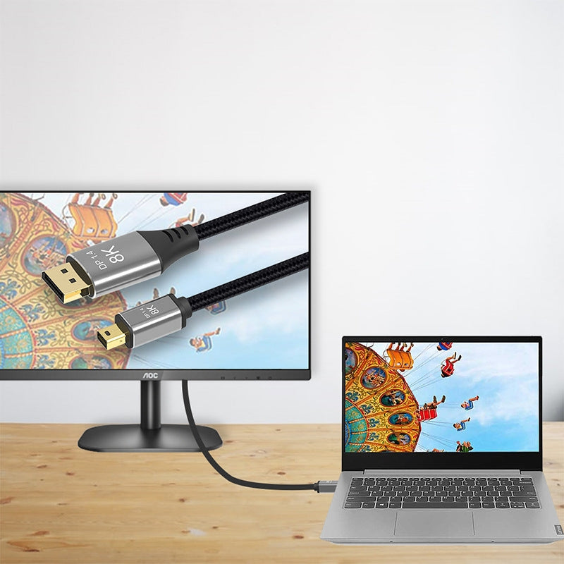 NÖRDIC 2m Mini DisplayPort til DisplayPort-kabel 8K@60Hz 4K@240Hz 32.4Gbps