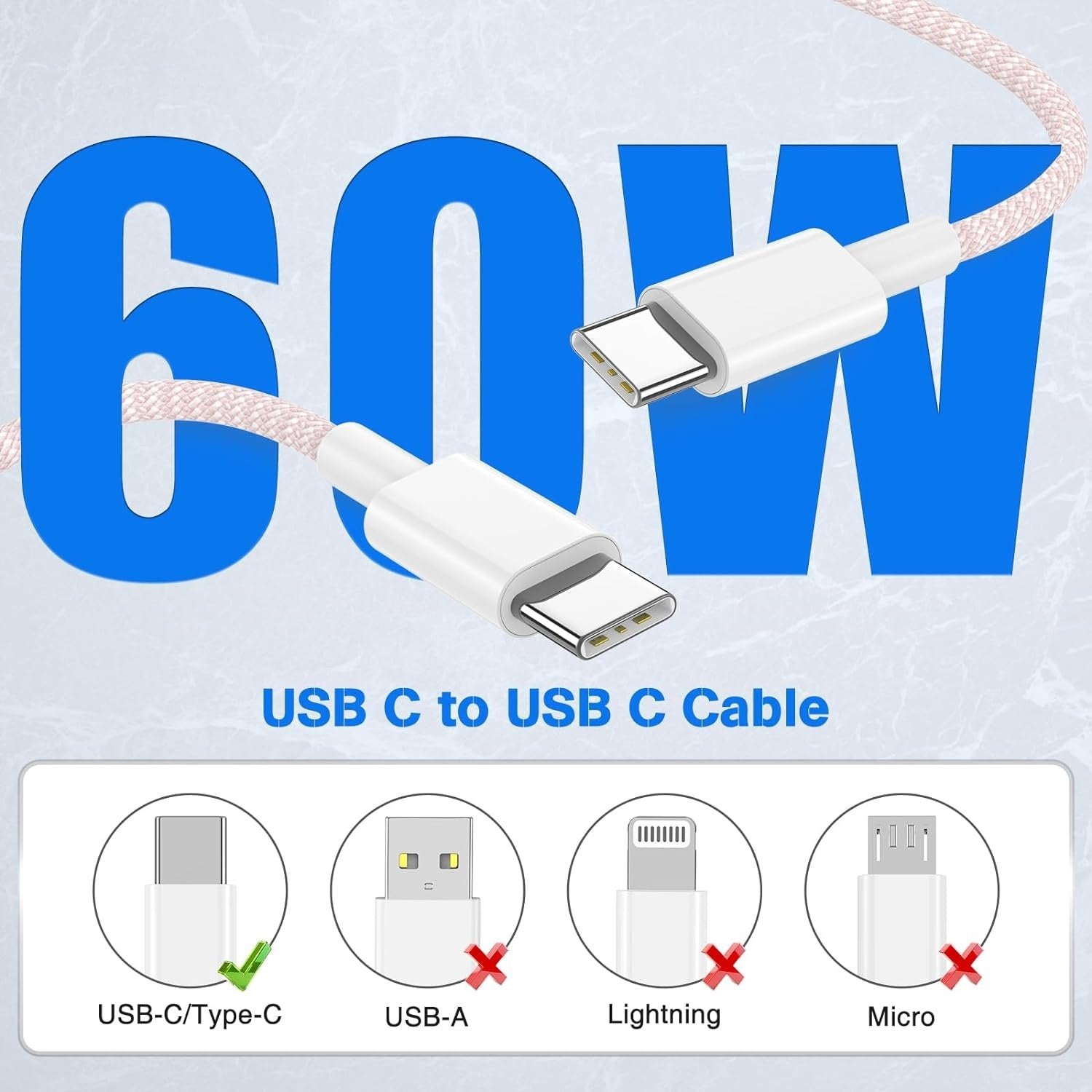 NÖRDIC 2m USB 2.0 USB-C til C-kabel til iPhone 15/15 Pro/15 Plus/15 Pro Max 3A 480Mbps 60W hvid
