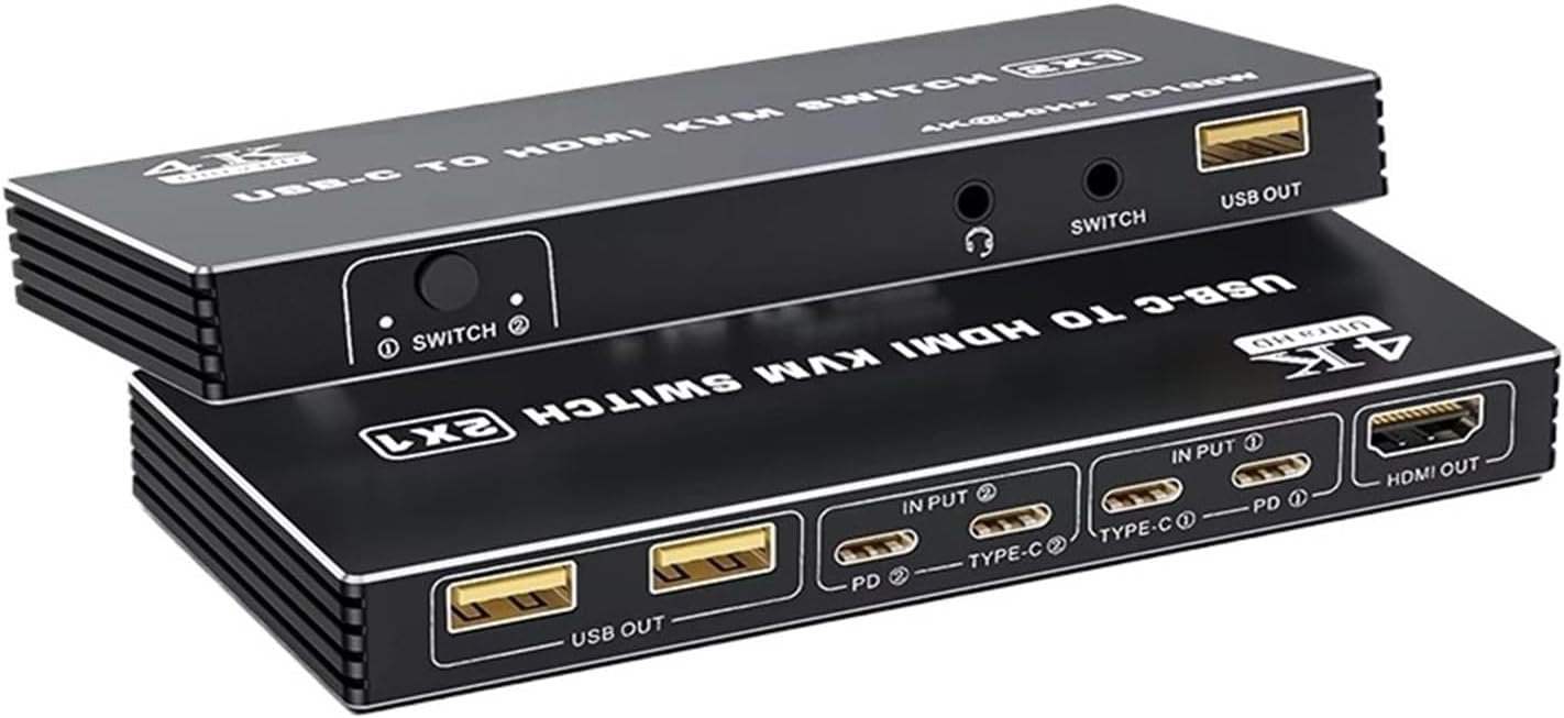 NÖRDIC USB-C til HDMI KVM-switch 4K 60Hz, Type-C KVM-switch HDMI til 2 computere 1 HDMI-skærm
