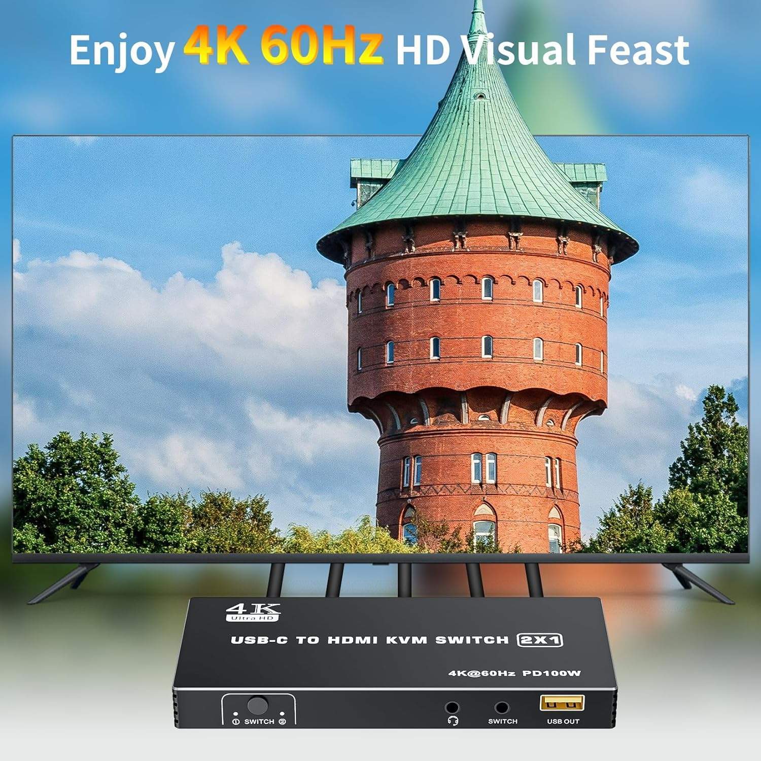 NÖRDIC USB-C til HDMI KVM-switch 4K 60Hz, Type-C KVM-switch HDMI til 2 computere 1 HDMI-skærm