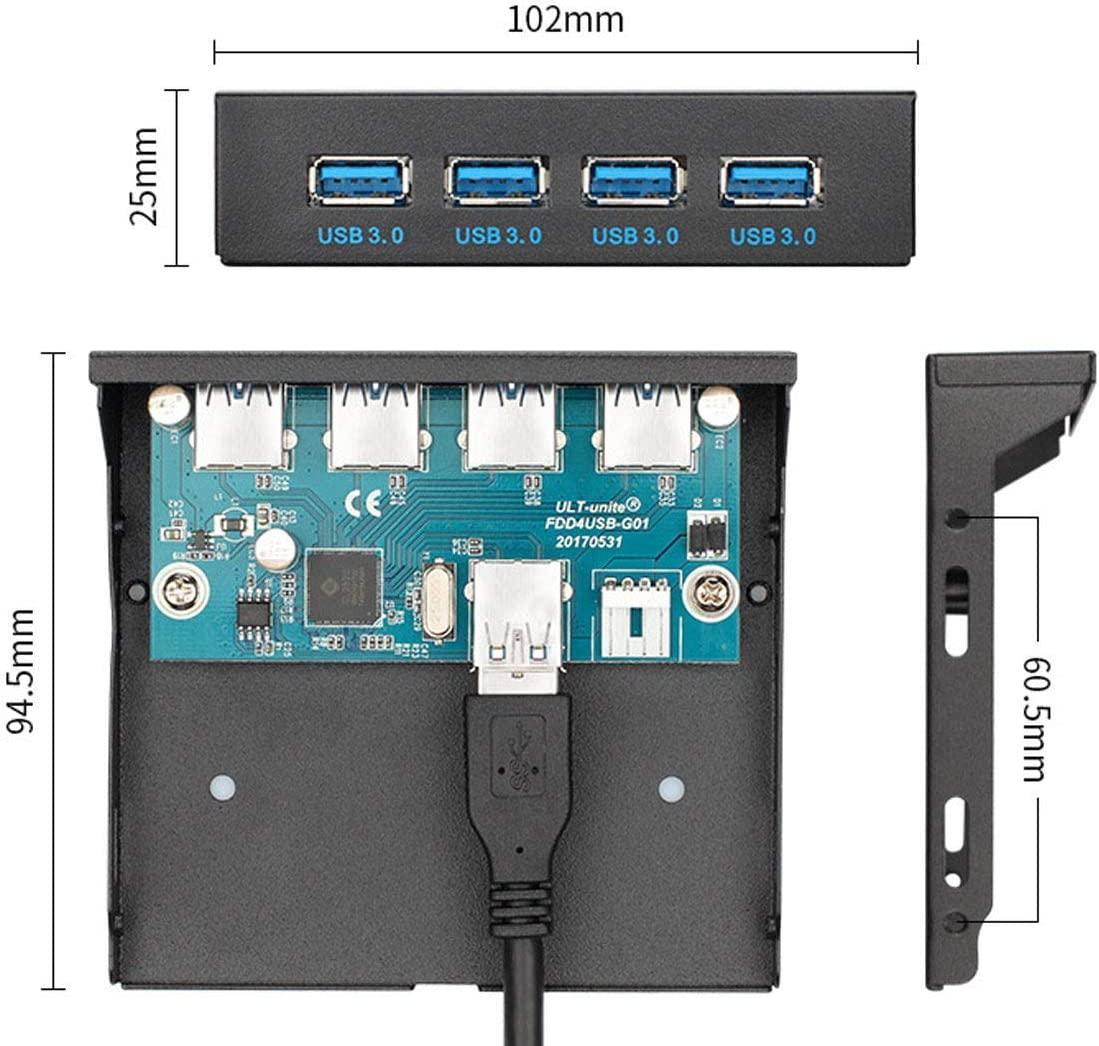 NÖRDIC 3,5" Floppy frontpanel 4xUSB3.0 5Gbps 20pin stik