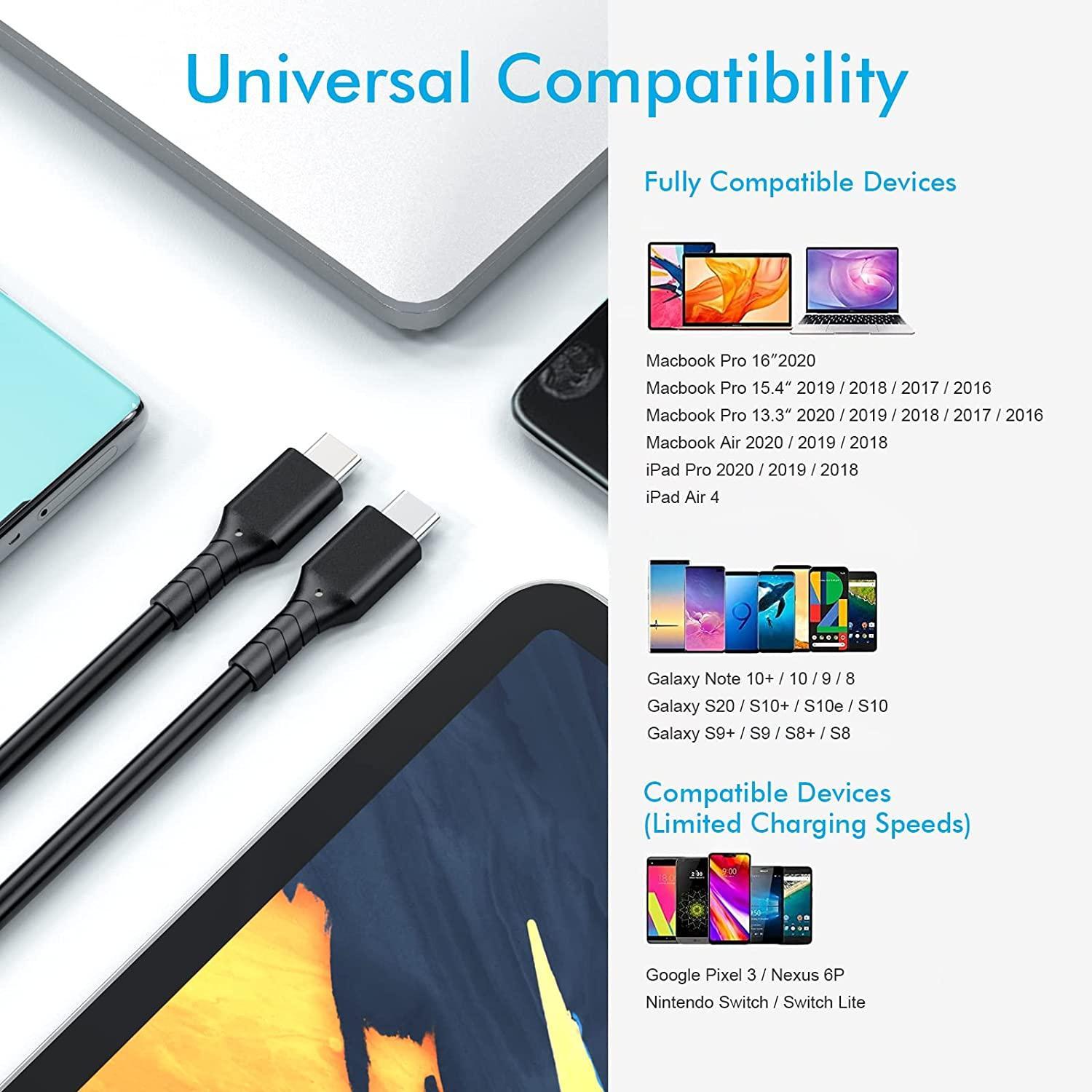 NÖRDIC 3m USB3.2 Gen2 SuperSpeed USB 10Gbps USB-C til C PVC-kabel med strømforsyning 100W, 4K60Hz video og Emarker