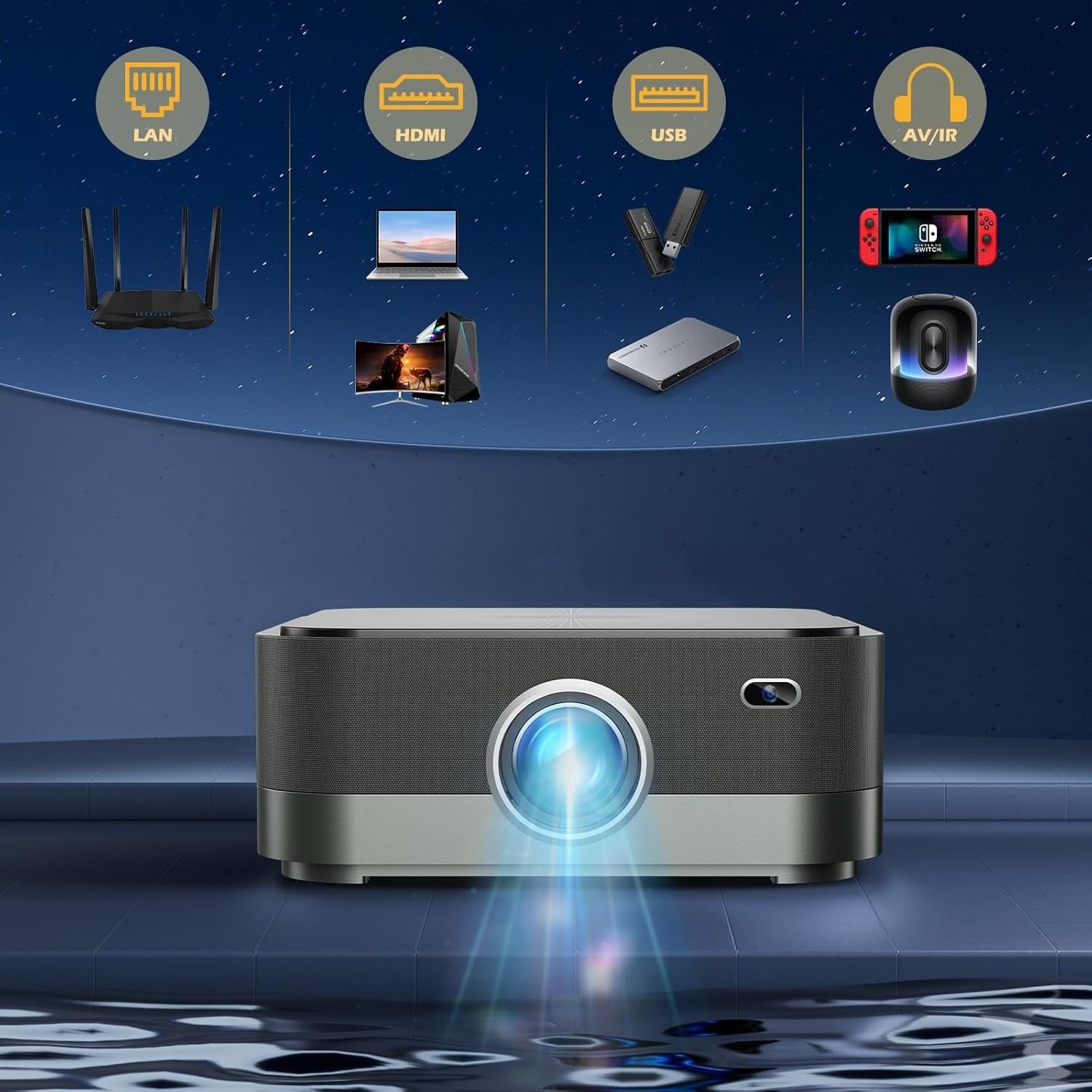 NÖRDIC 4K Projektor 500ANSI Opløsning Dobbeltbånd Bluetooth 5.1