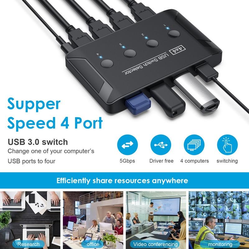NÖRDIC 4 til 4 USB-A 3.0 5Gbps Switch