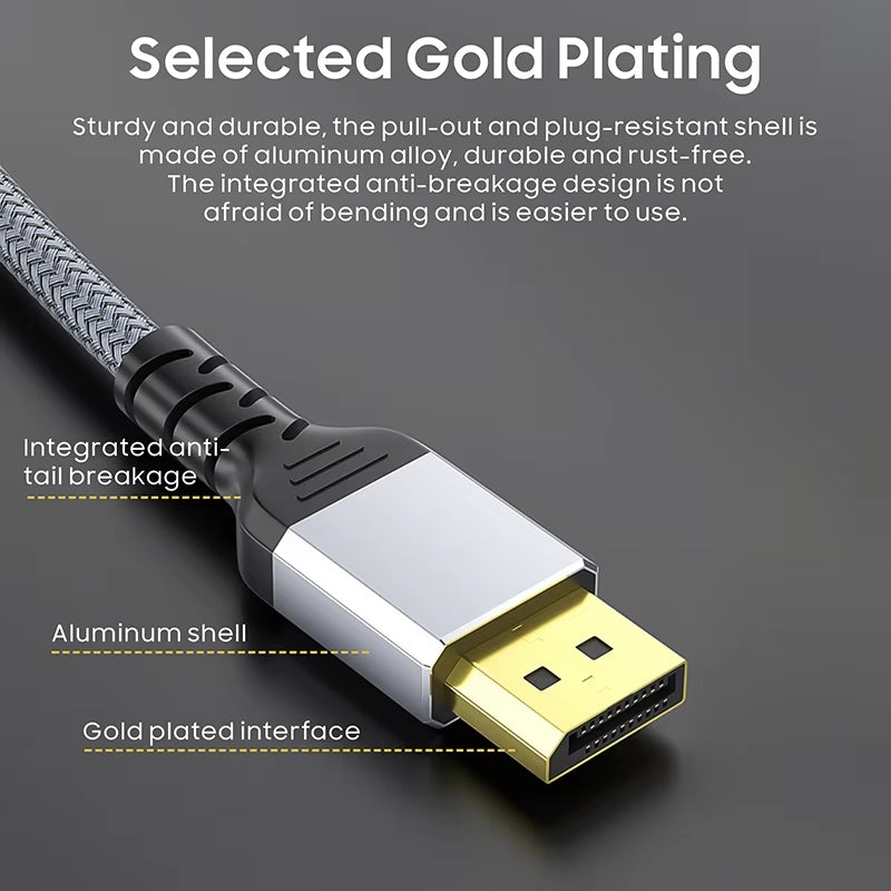 NÖRDIC 50cm DisplayPort til DisplayPort-kabel ver 1.4 UHD i 60Hz 32,4Gbps 8K 10-bit HDR dobbelt-kobber 99,99%