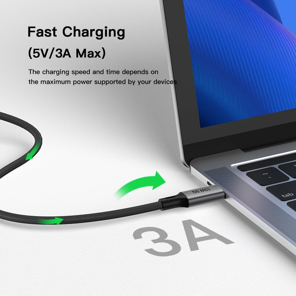 NÖRDIC 5m USB3.2 Gen1 USB-C til A nylonflettet kabel hurtig opladning 3A 5Gbps 60W grå